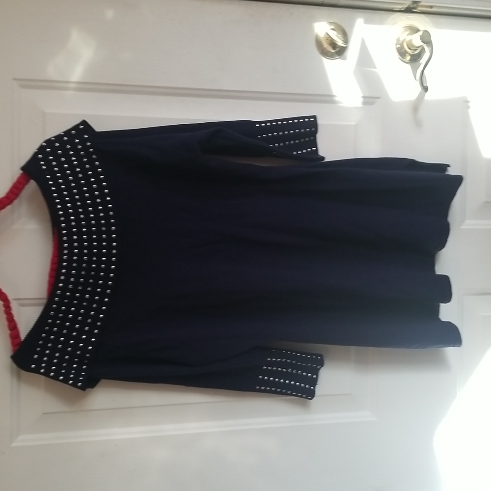 *3 FOR $15* Long Silver Studded Navy Tunic Top/Dress Goth Punk L